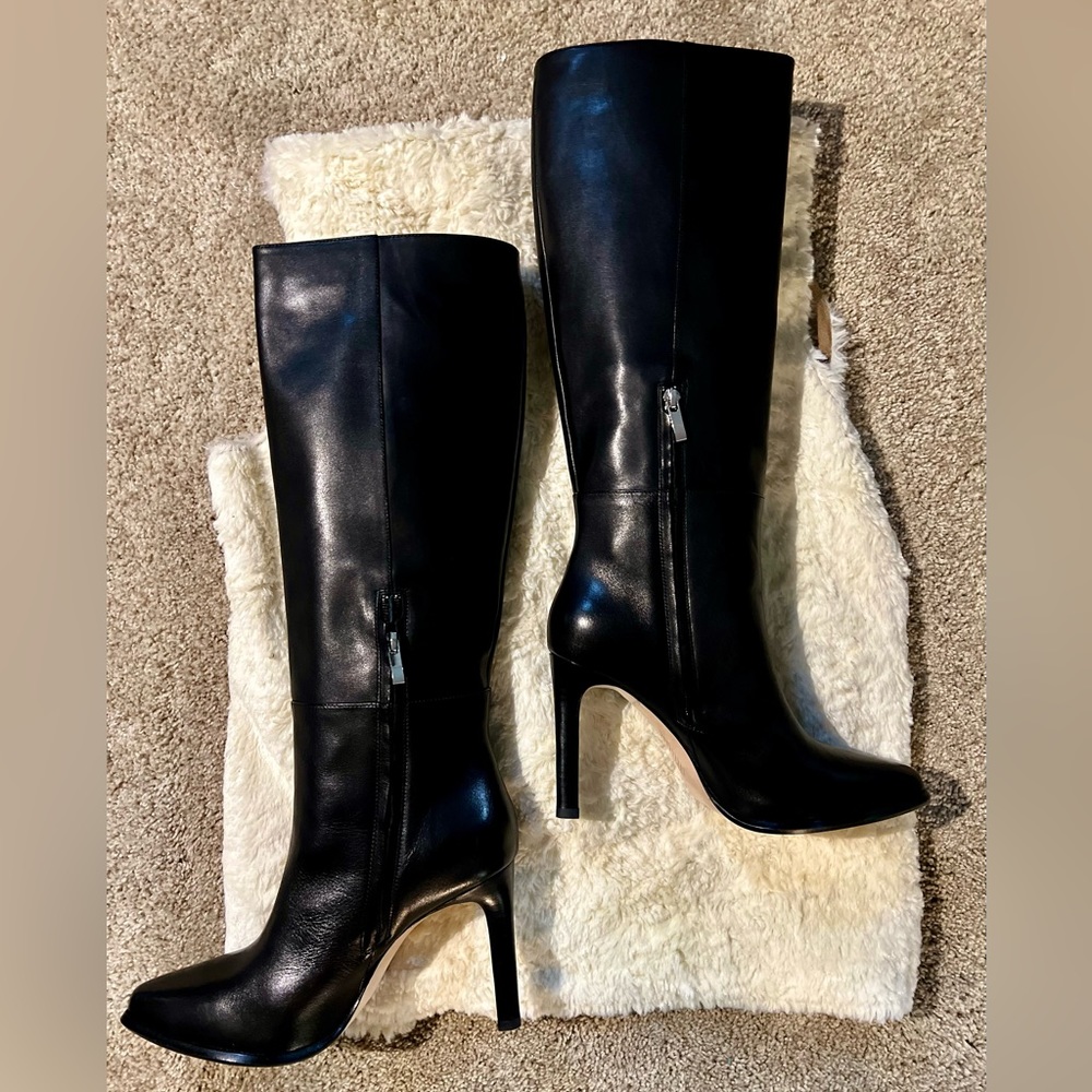 Brand New in Box Paige Hazel Knee High Boots 8 Stacked Heel Adjustable Calf